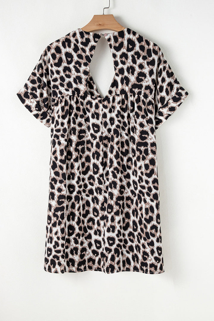 Cheetah Print Backless V Neck Loose Fit Mini Dress
