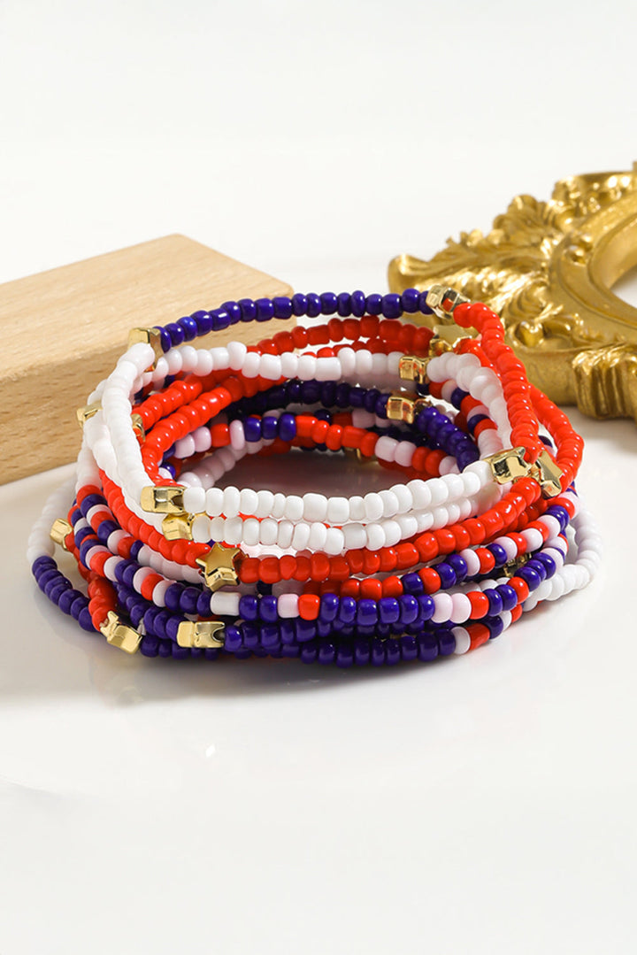Mehrlagiges Armband-Set mit Perlen und Stern mit amerikanischer Flagge