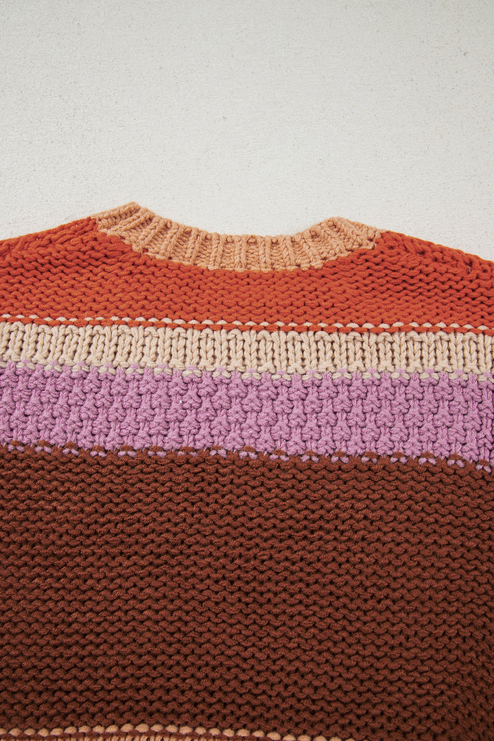 Kurzer, grob gestrickter Pullover mit Colorblock-Muster und überschnittener Schulter