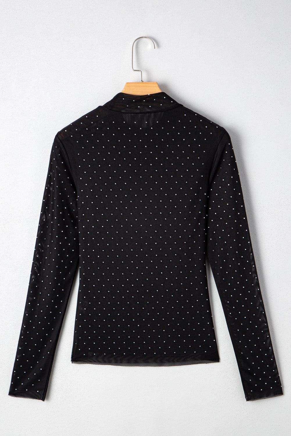 Langärmliges Mesh-Oberteil mit Strassverzierung