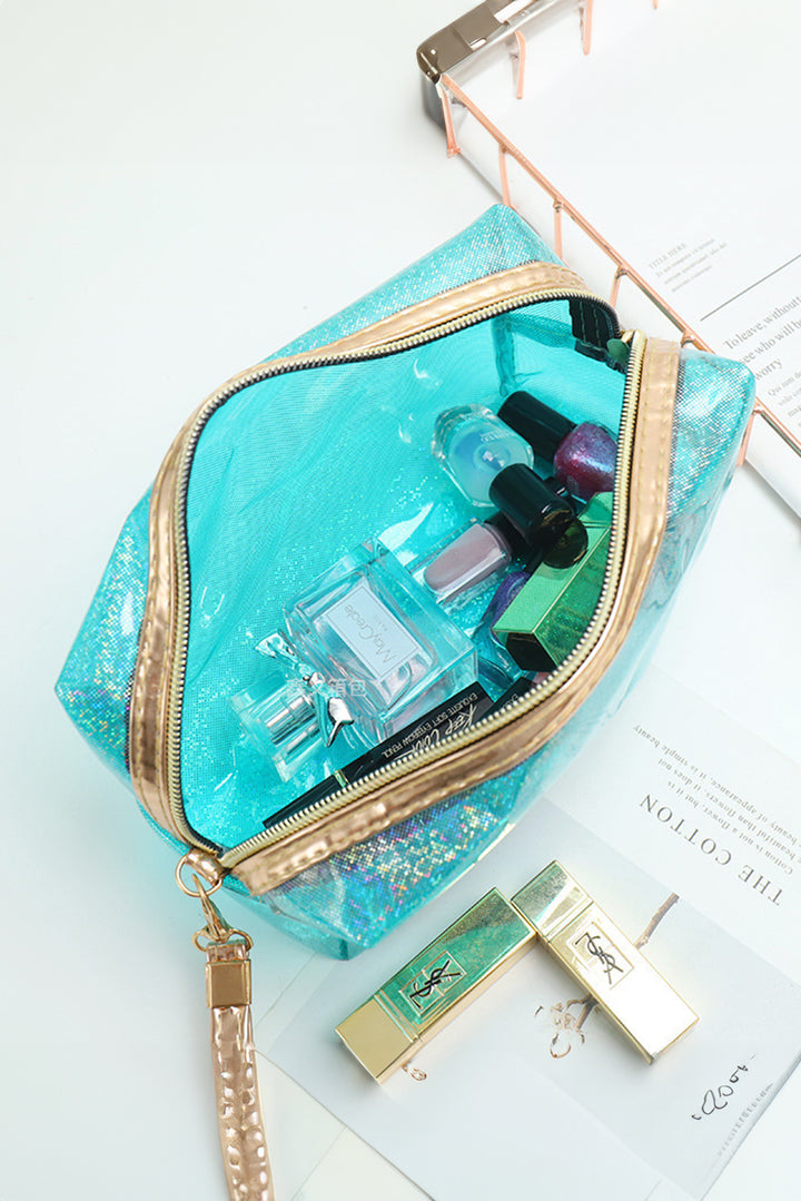 Trousse de maquillage carrée en PU de couleur unie