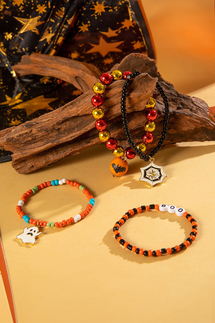 4-teiliges Halloween-Armbandset mit Geister-Spinnennetz-Perlen