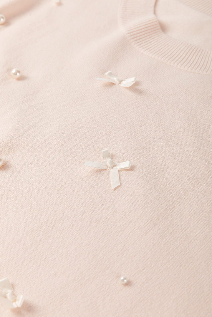 Schicker Dolman-Kurzarmpullover mit Perlenschleife