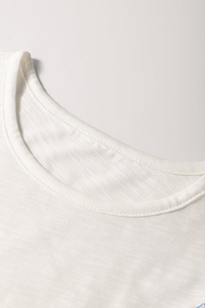 Ricrac Trim Printed Flutter Sleeve Contrast Patchwork Blouse