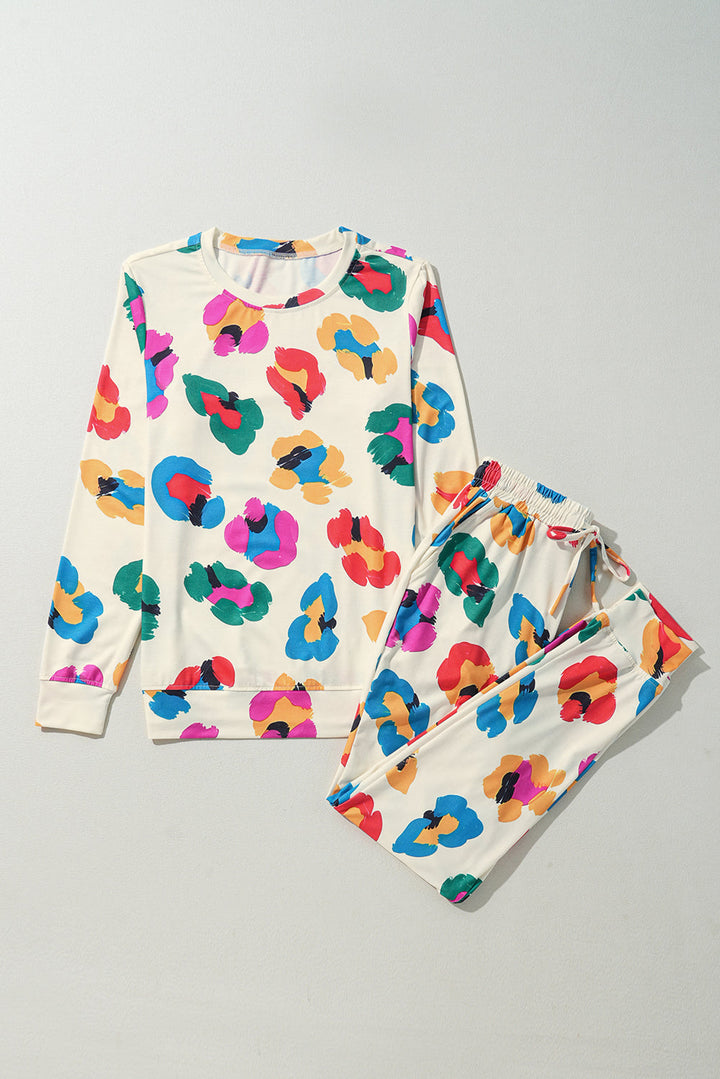 leopard print long sleeve top and skinny pants lounge set