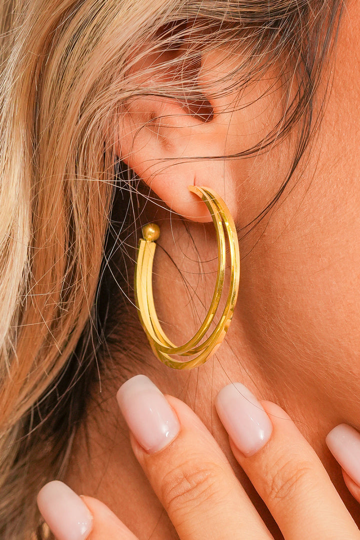 Minimalist Plated Alloy Triple Hoop Earrings