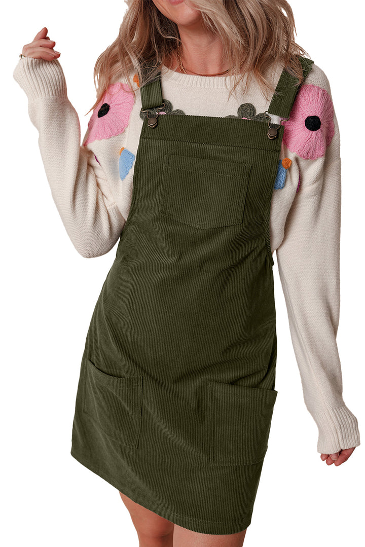 Solid Front Pockets Sleeveless Corduroy Overall Dress