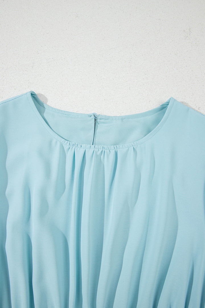 Puff Sleeve Pleated High Waist Flowy Midi Dress