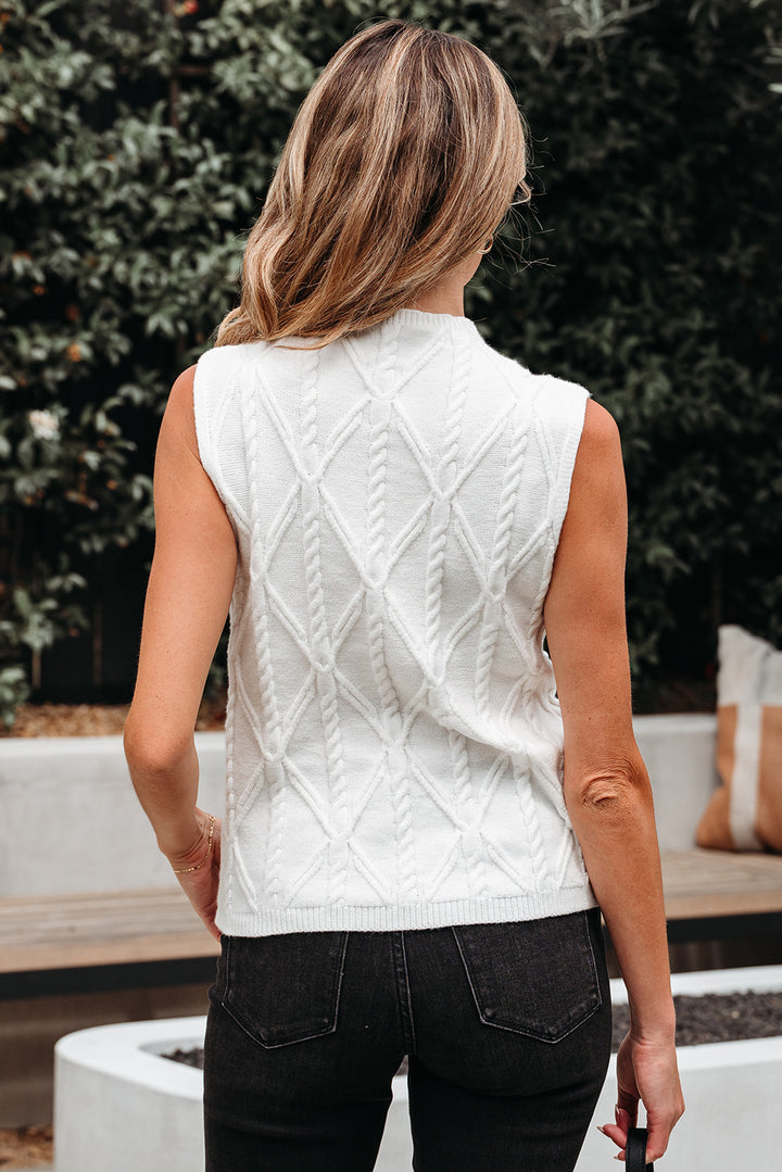 Pearled High Neck Textured Knit Sweater Vest