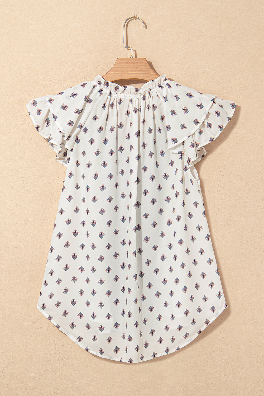 boho pattern tiered ruffled sleeve v neck buttoned blouse