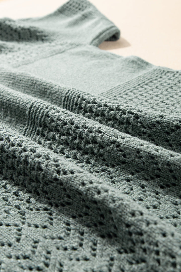 eyelet pattern detail v neck drop shoulder sweater