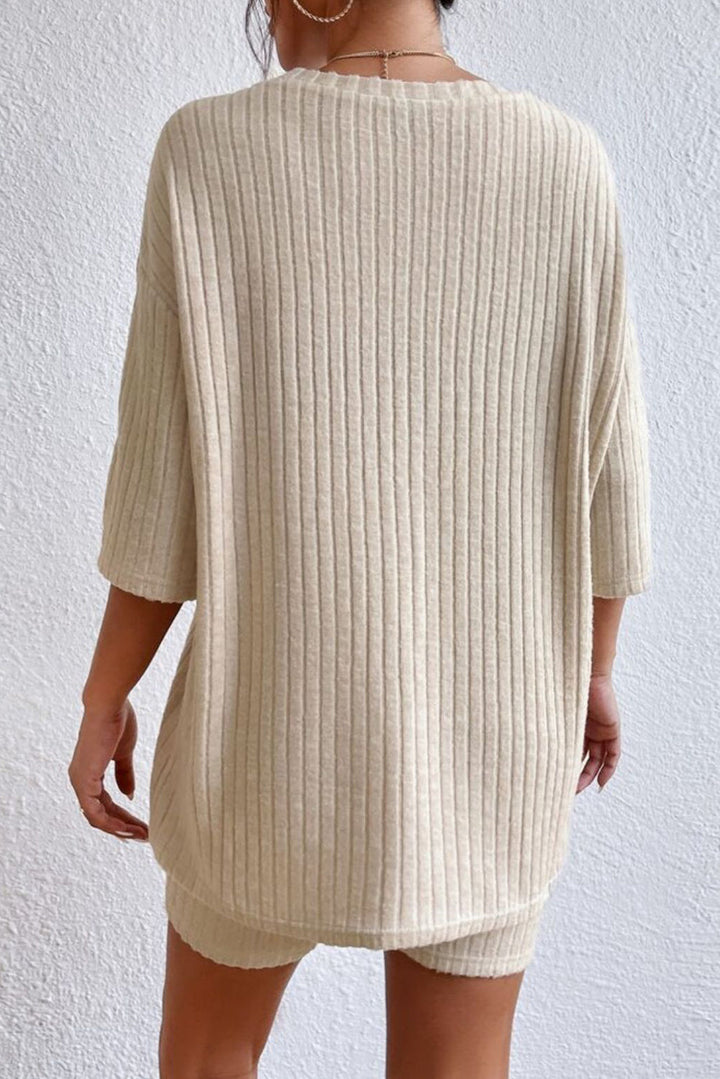 plain ribbed loose fit two piece lounge set 1