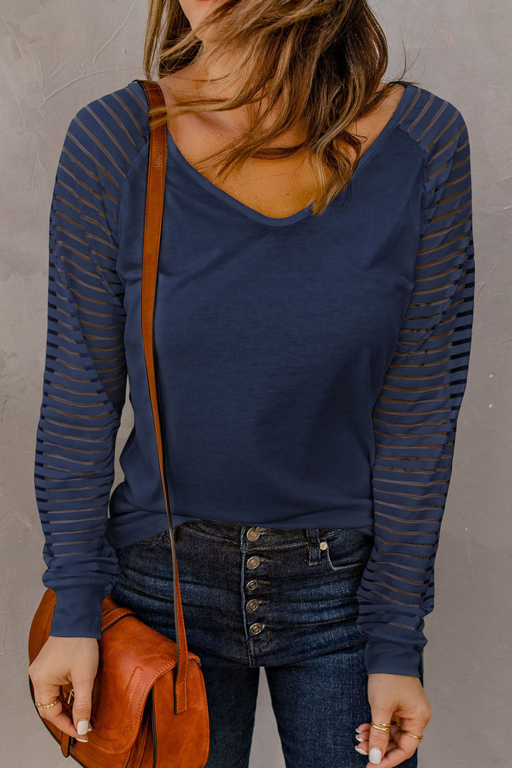 sheer stripe v neck top