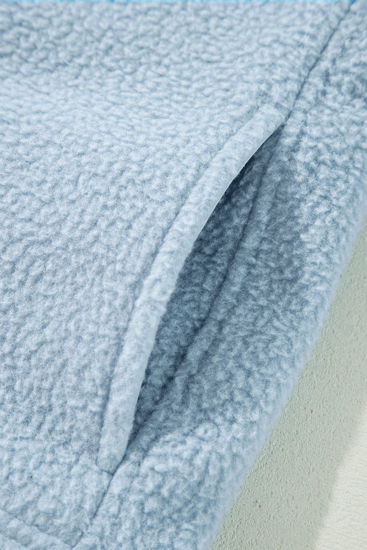 Collared Zipper Drop Shoulder Fleece Sweatshirt