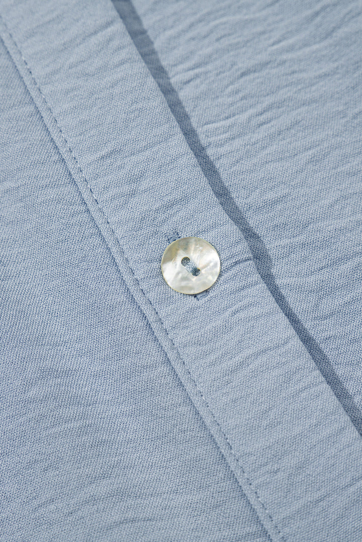 shirt collar button up short puff sleeve tiered shift dress