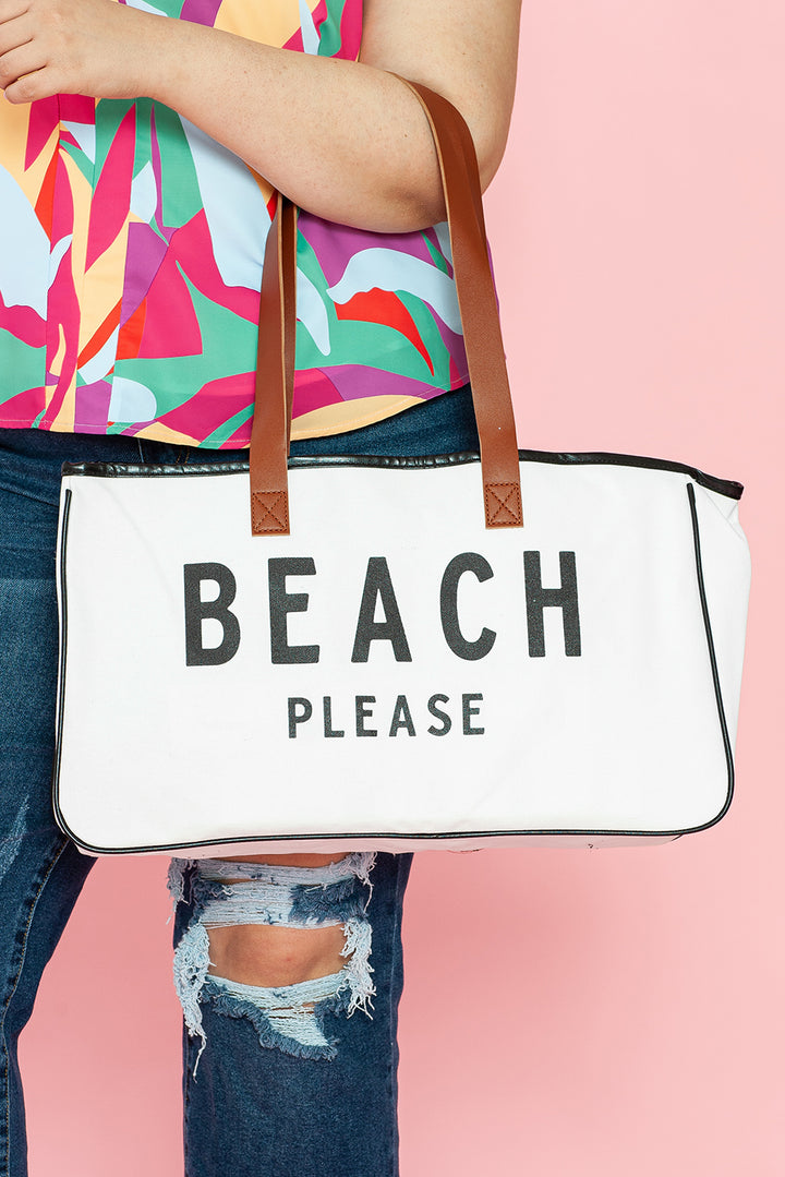 Große Canvas-Tragetasche mit „BEACH PLEASE“-Aufdruck