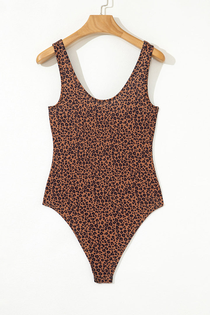 Leopard Printed Sleeveless Scoop Neck Bodysuit