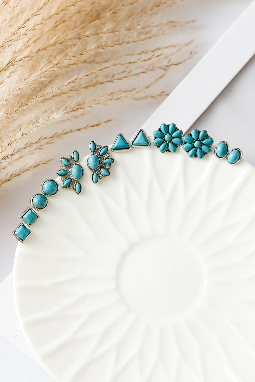 6 Pair Turquoise Boho Vintage Earrings Set