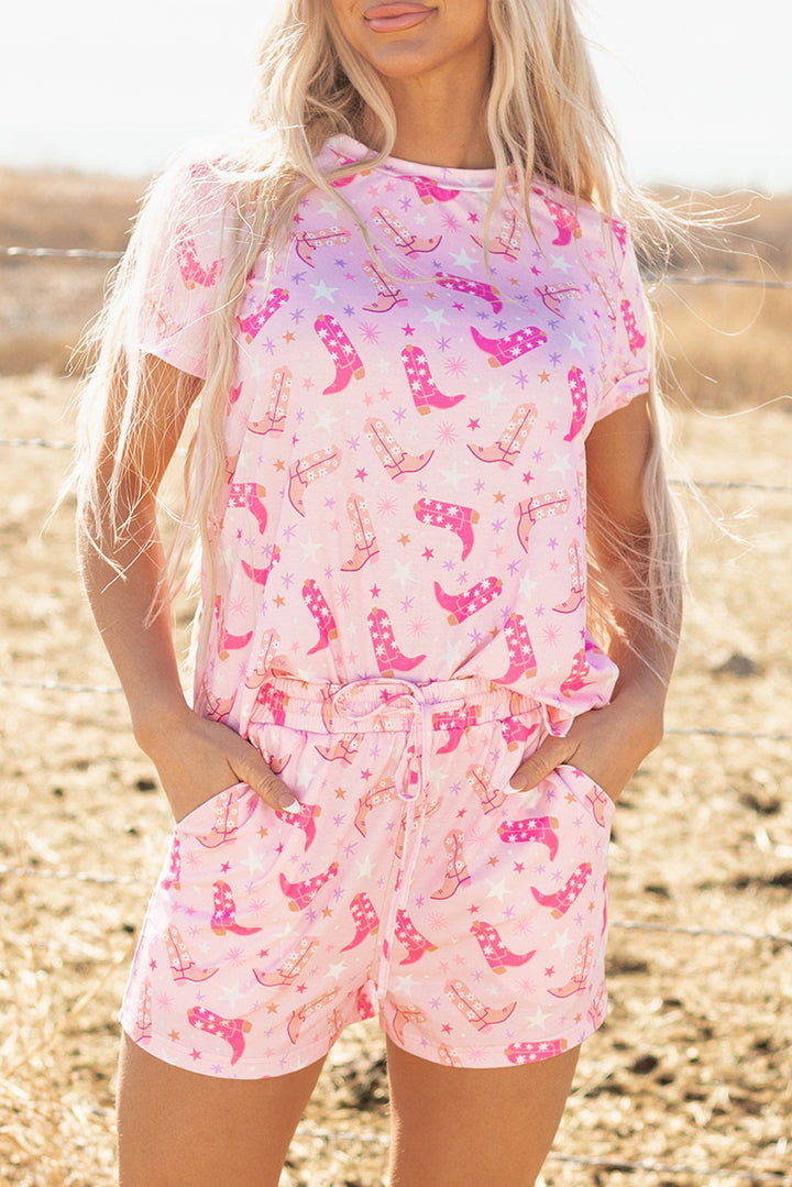 western boots printed short 2pcs lounge set