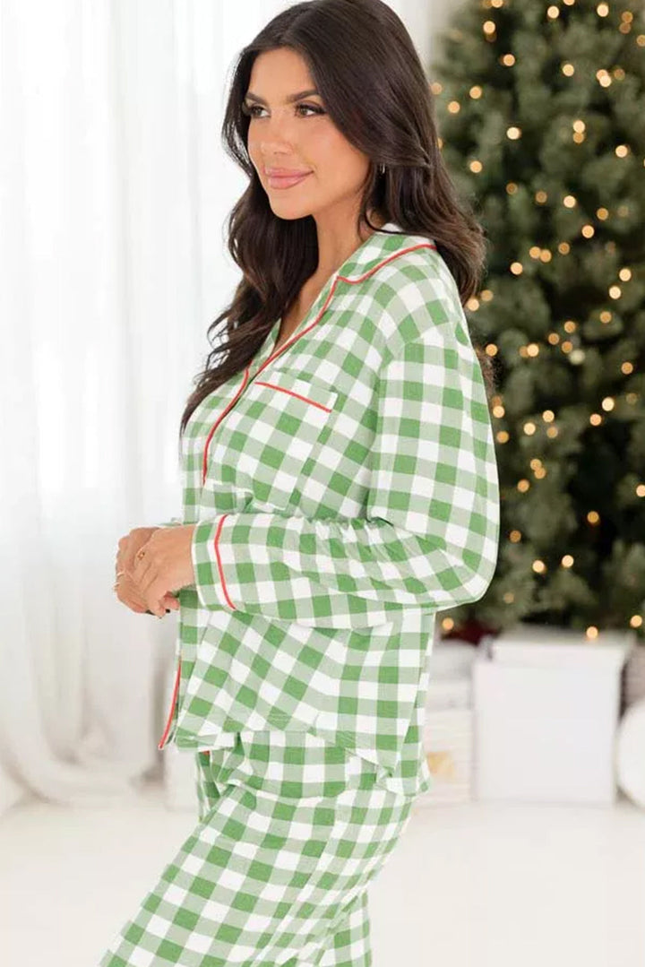 christmas plaid print shirt and pants pajama set 1