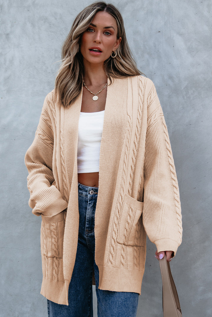 Oversize Chunky Cable Knit Open Front Midi-length Cardigan