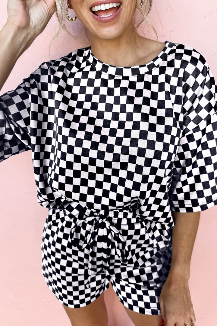 checkered top and short casual 2pcs set 1