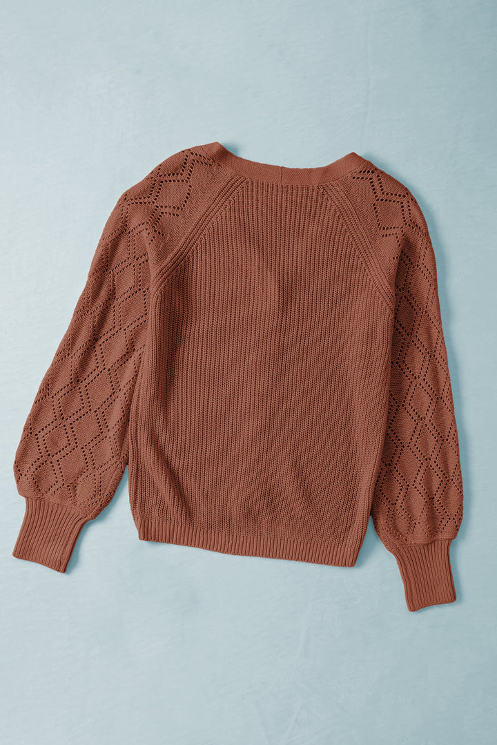 Red Bishop Sleeve Button V Neck Cardigan Sweater