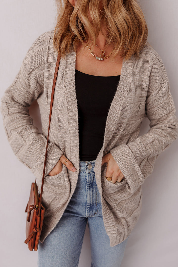 Textured Knit Open Front Chic Cardigan with Pockets