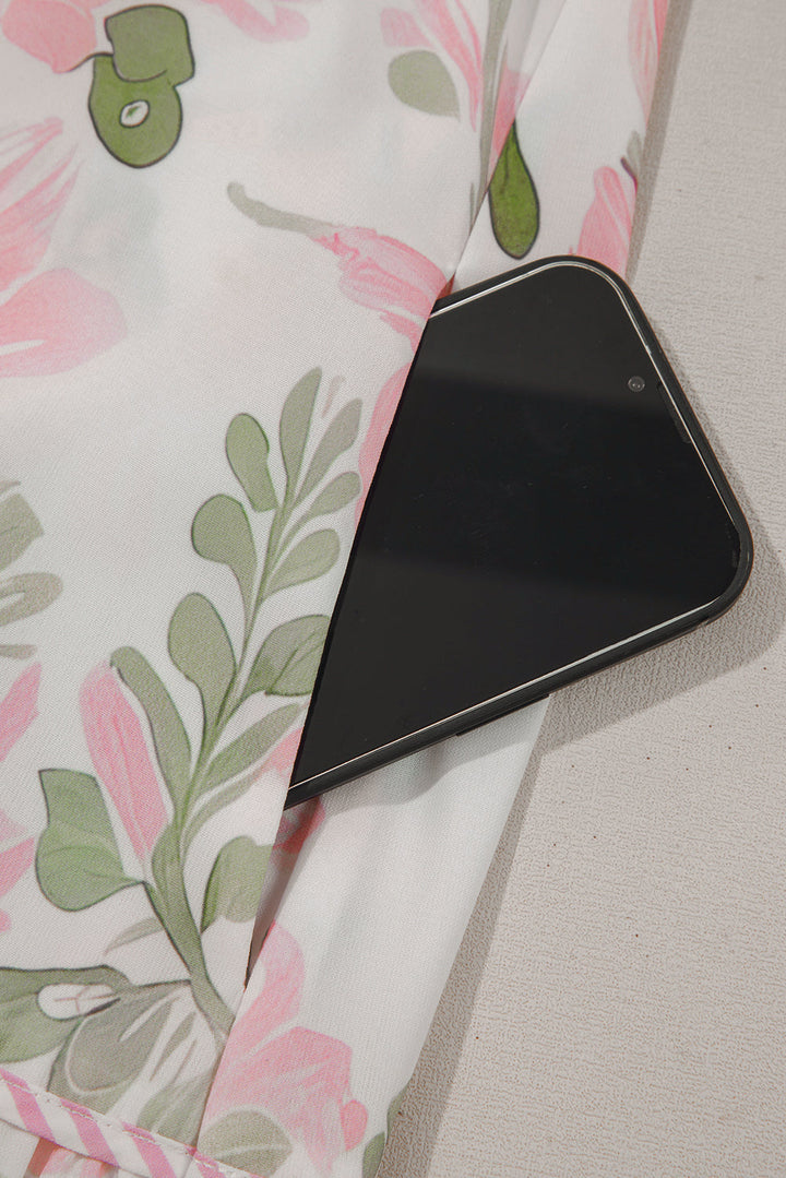 floral contrast edge layered short sleeve mini dress