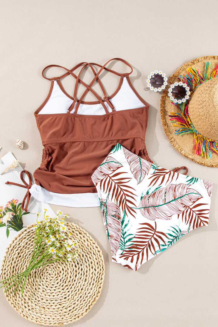 drawstring tummy control mix and match 2pcs tankini swimsuit 1