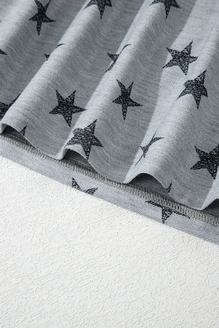 star print tiered ruffled sleeve crew neck t shirt