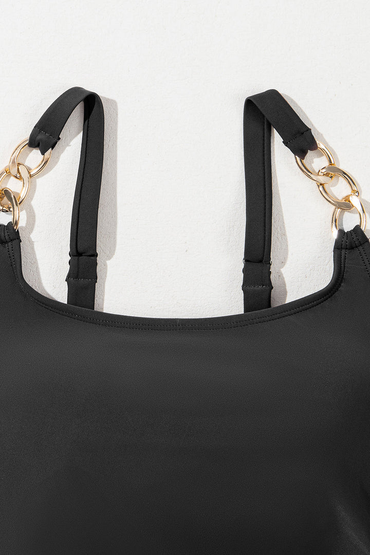 grommet shoulder strap pleated swim dress