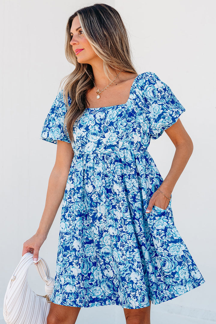 Floral Puff Sleeve Babydoll Mini Dress