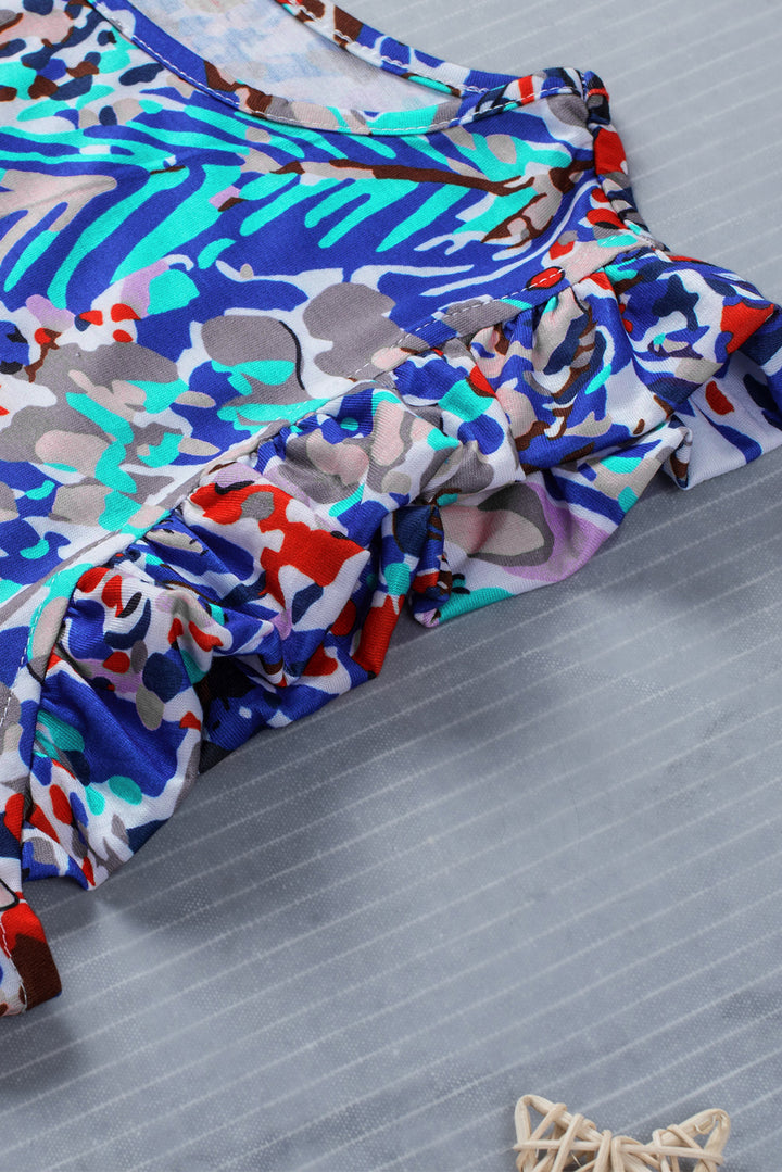 Floral Print Tank Top with Ruffles