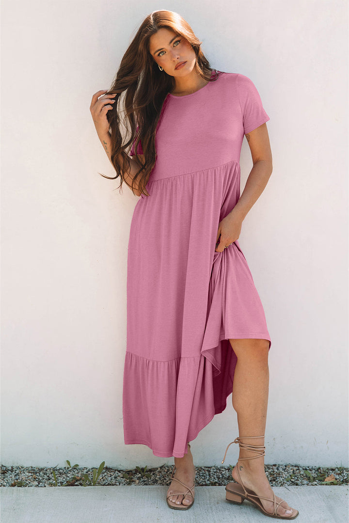 solid color t shirt high waist pocketed long dress