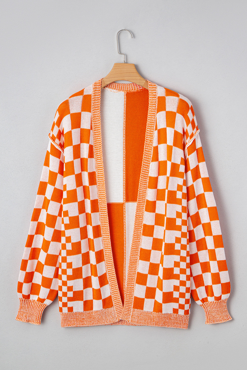Checkered Open Front Drop Shoulder Cardigan