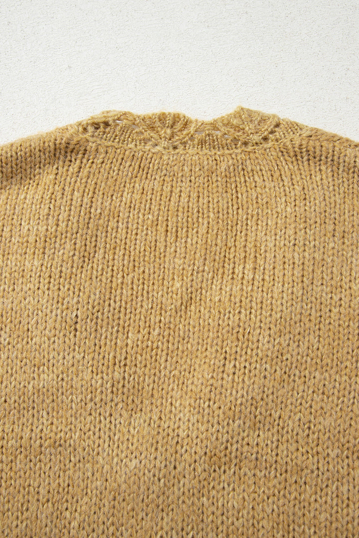 Lantern Sleeve Scallop V Neck Buttoned Front Cardigan