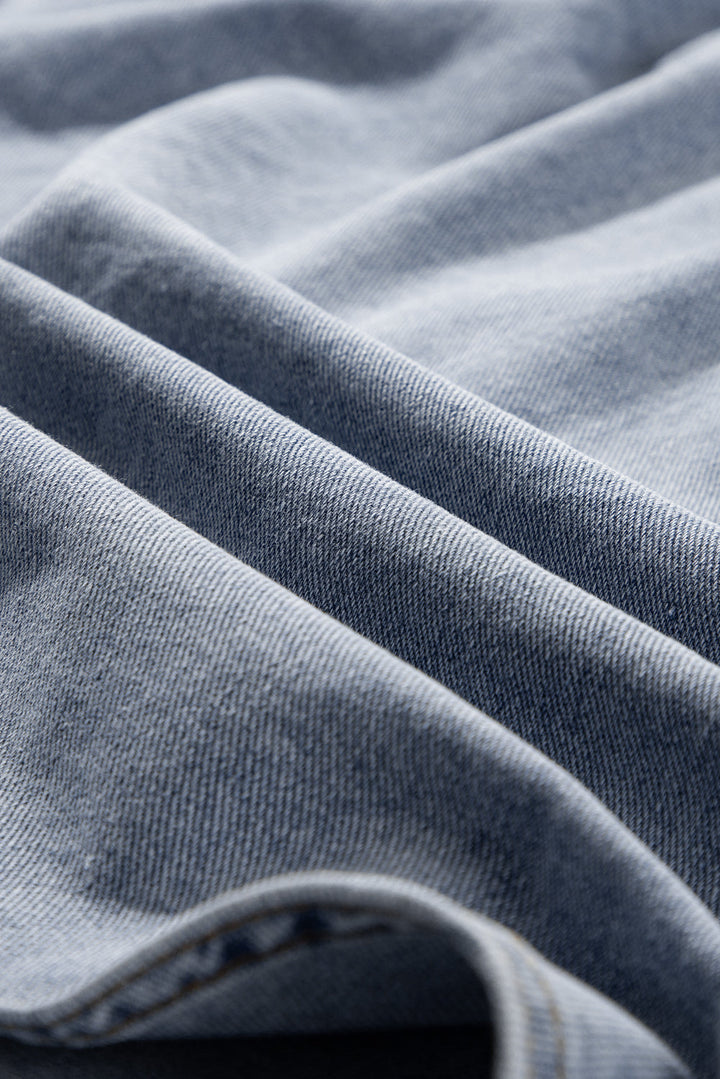 denim flap pocket curved hem shirt vest