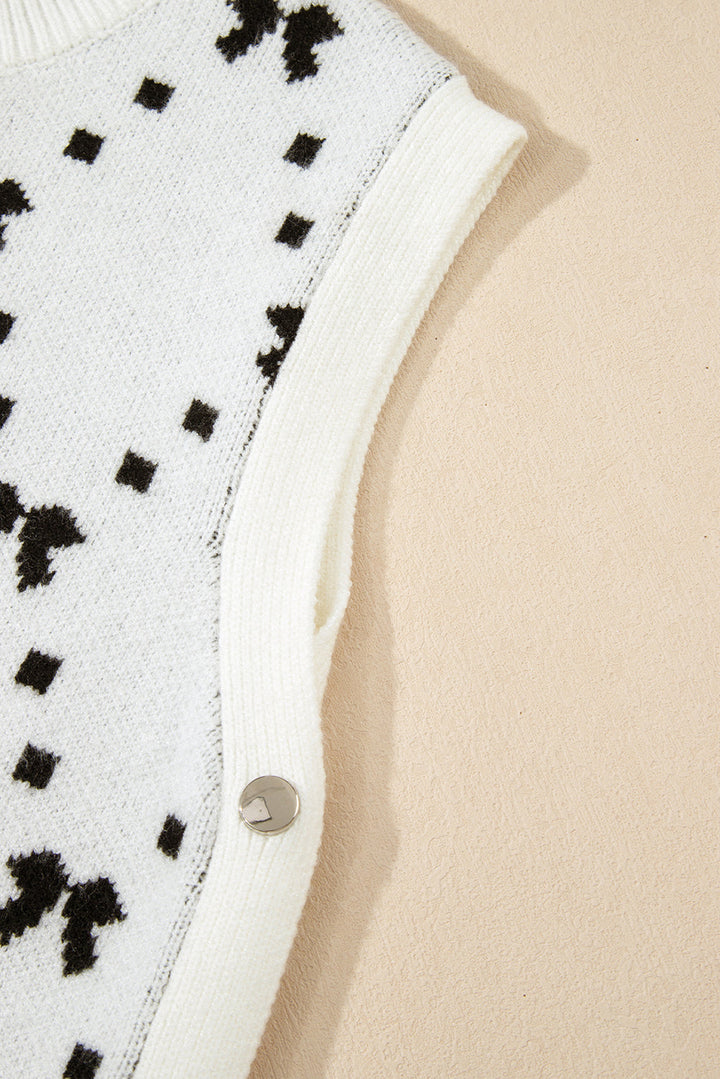 Bow Pattern Buttoned Side Cropped Sweater Vest