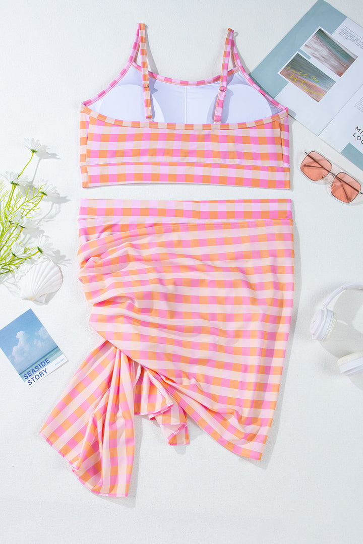 Plus Size Plaid Print High Waist Bikini Set
