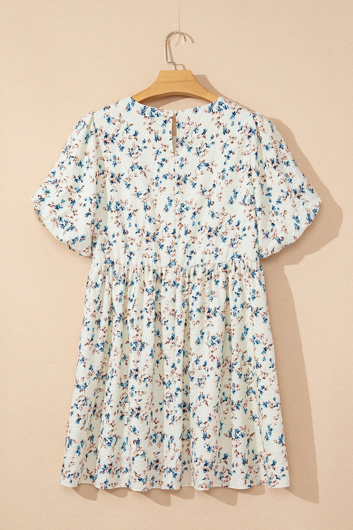 floral puff short sleeve empire waist mini dress
