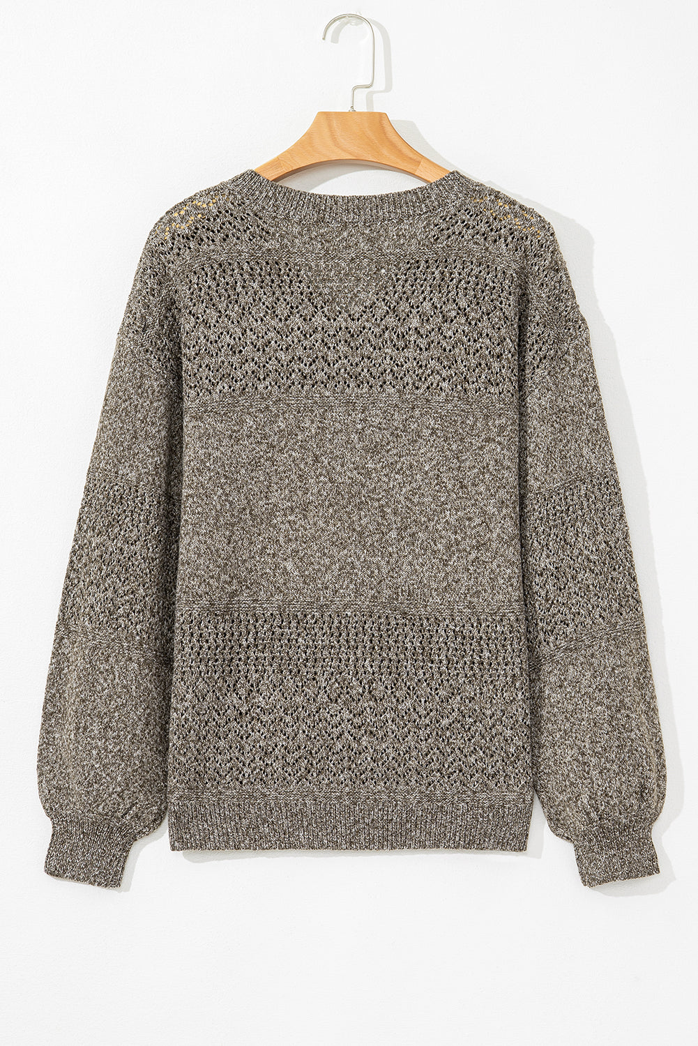 eyelet pattern detail v neck drop shoulder sweater 1