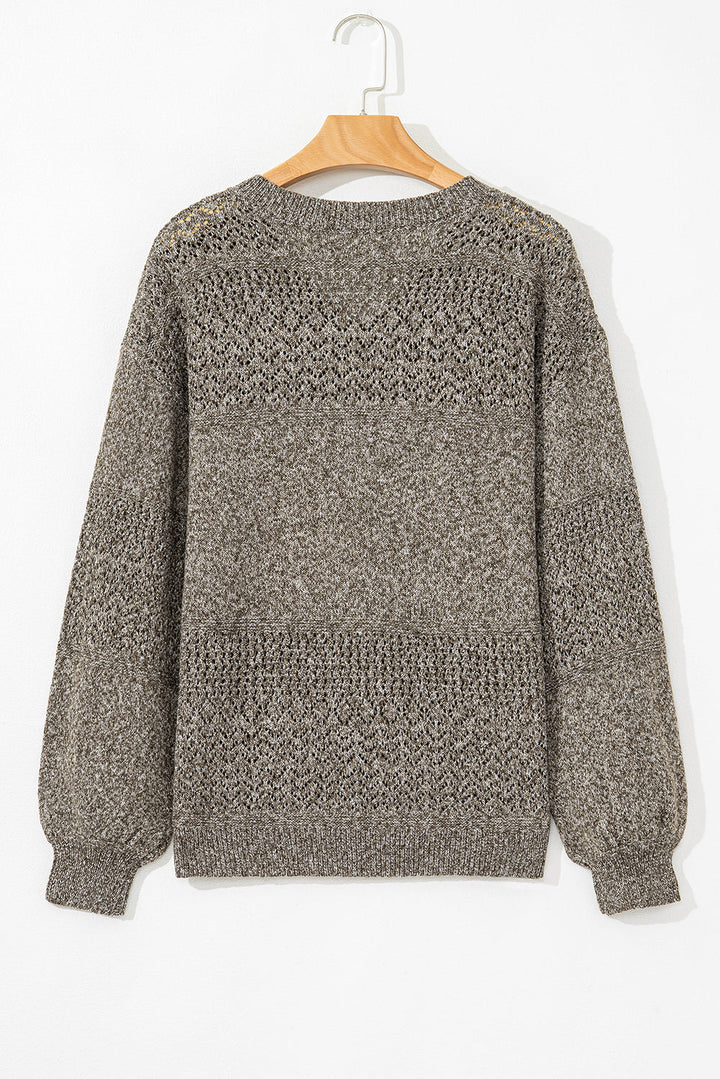 eyelet pattern detail v neck drop shoulder sweater 1
