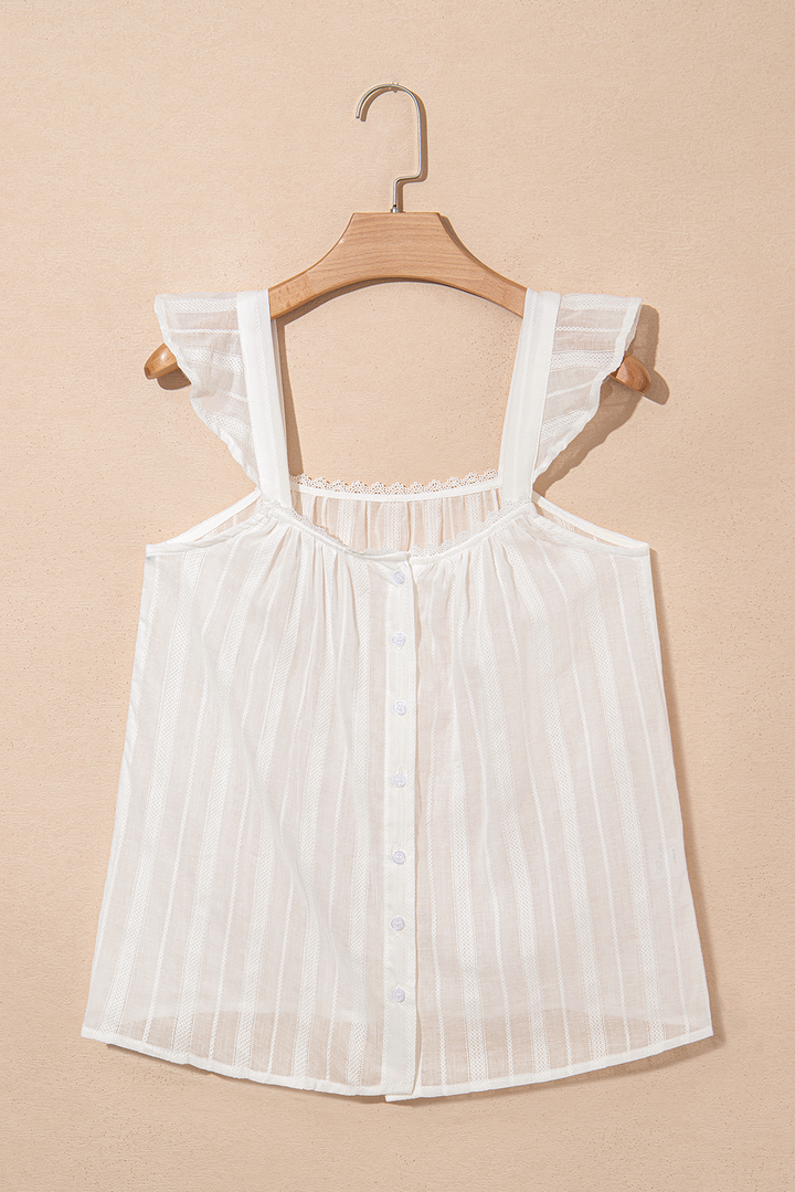 lace crochet ruffled buttoned loose fit tank top