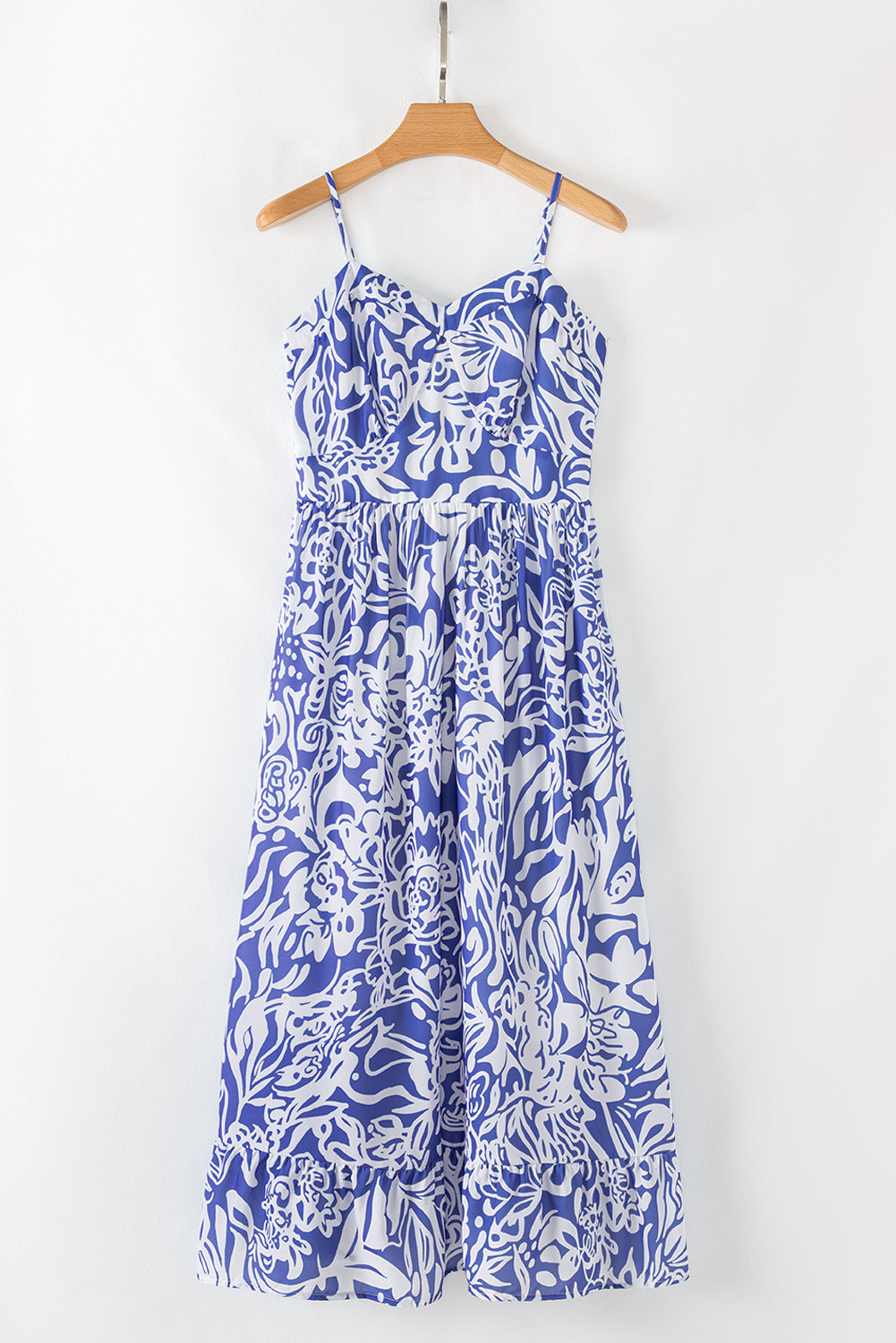 Floral Print Spaghetti Strap High Waist Maxi Dress