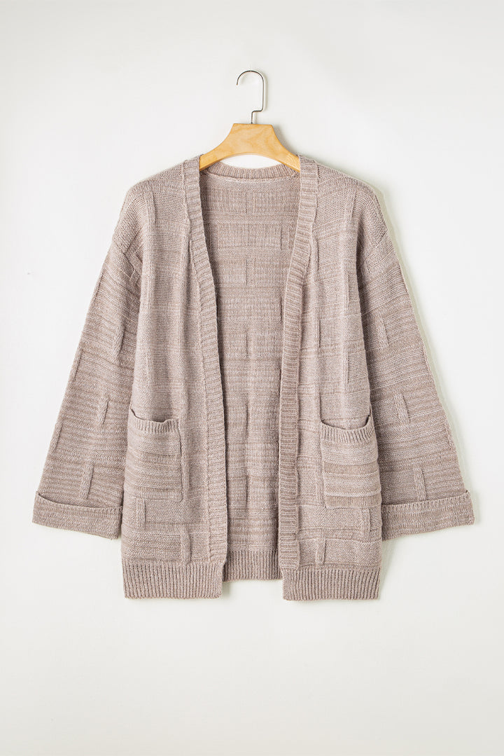 Textured Knit Open Front Chic Cardigan with Pockets