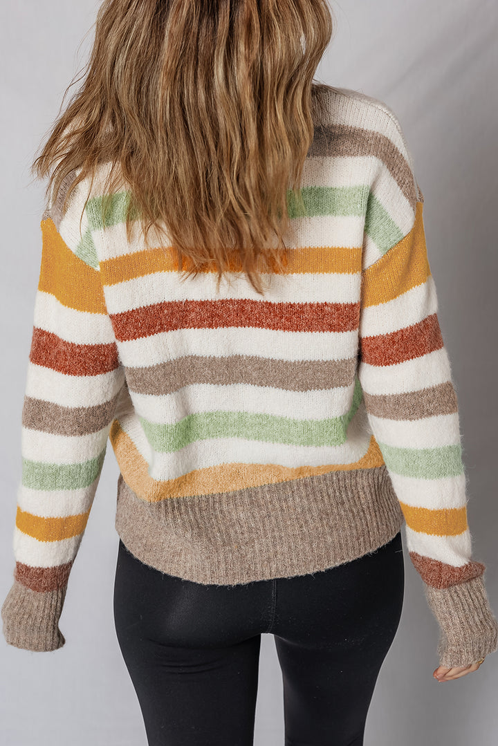 Stripe Drop Shoulder Crew Neck Sweater