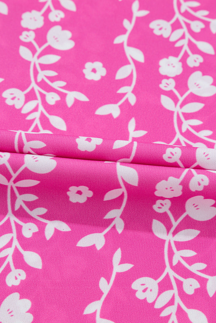 Floral Print Ric-rac Tiered Ruffled V Neck Blouse