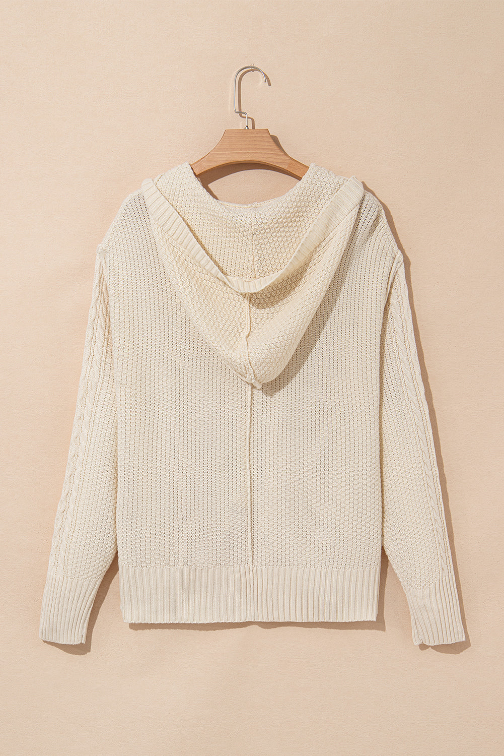 Cable Knit Texture Uneven Hem Hooded Chic Cardigan