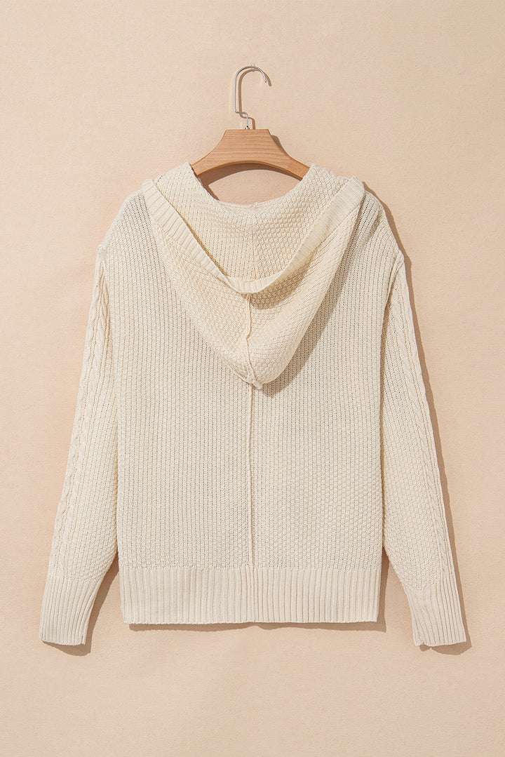 Cable Knit Texture Uneven Hem Hooded Chic Cardigan